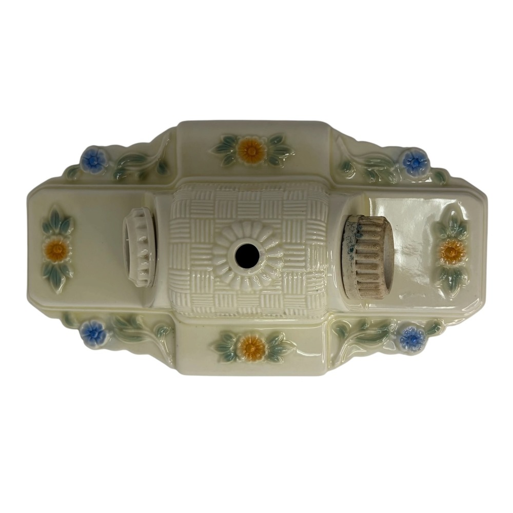 Vintage Porcelier Porcelain Wall Sconce Floral Light Fixture 1930s Basket Weave
